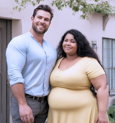 Tall handsome Caucasian man next to plump Polynesian woman